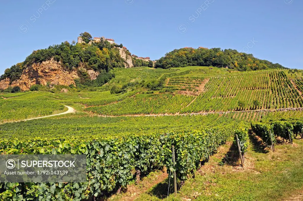 France, Jura, Chateau Chalon, labelled Les Plus Beaux Villages de France The Most Beautiful Villages of France, Chateau Chalon Wine producing domain w...