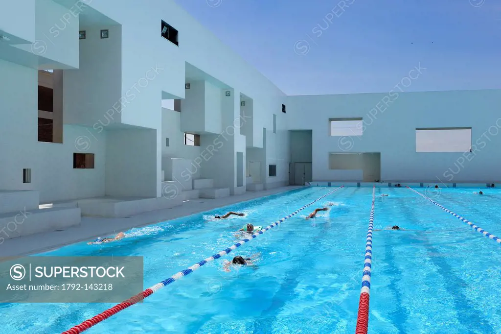 France, Seine Maritime, Le Havre, the swimming pool les Bains des Docks designed by the architect Jean Nouvel