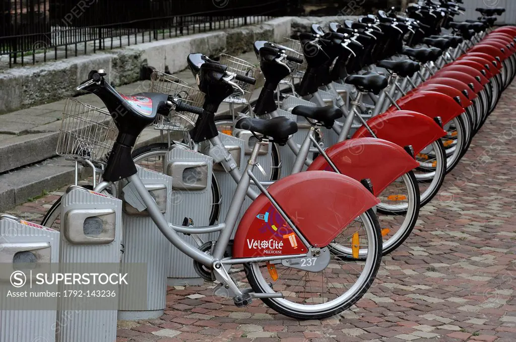 France, Haut Rhin, Mulhouse, Place de la Reunion Reunion´s Square, Velocite, bike for rent