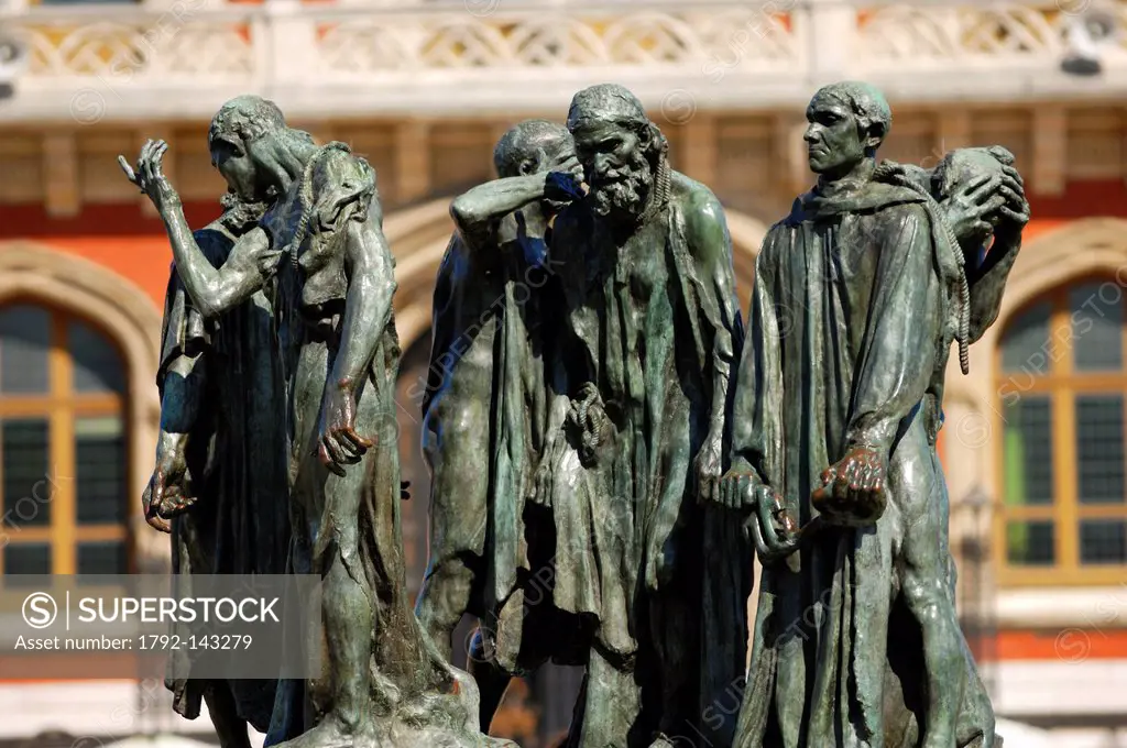 France, Pas_de_Calais, Calais, Monument of the Bourgois de Calais The Burghers of Calais, bronze statues by Auguste Rodin