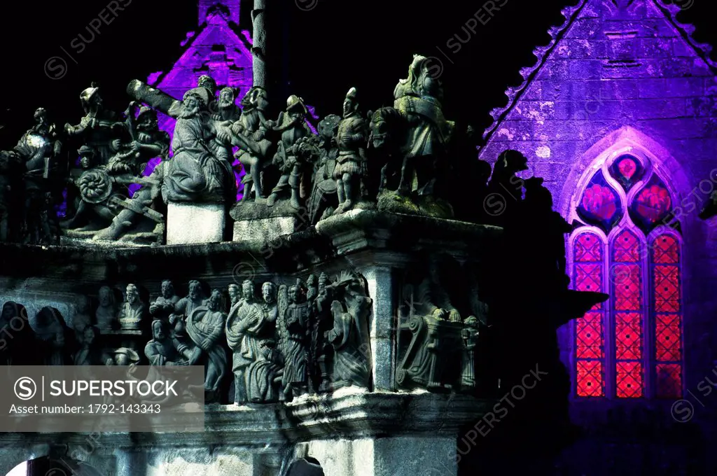 France, Finistere, the parochial enclosure of Guimiliau and the calvary, sound and light show
