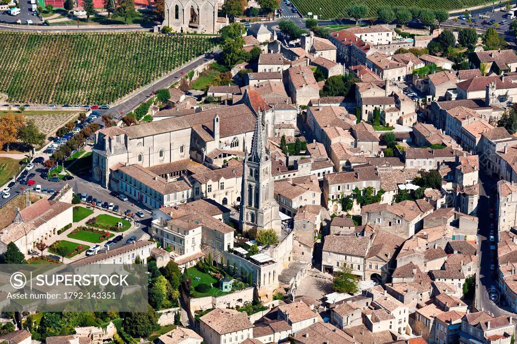 France, Gironde, Saint Emilion, Jurisdiction of Saint Emilion, listed as World Heritage by UNESCO aerial view