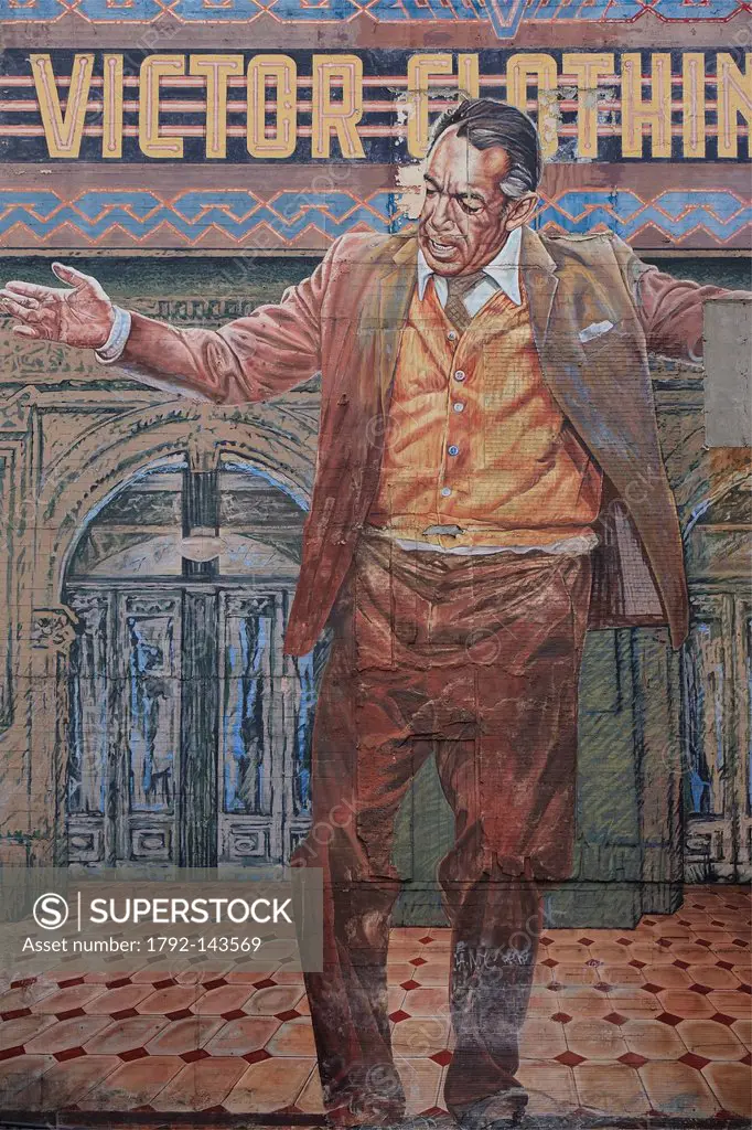 United States, California, Los Angeles, Downtown, Broadway Theater District, fresco by Eloy Torrez called the Pope of Broadway representing Anthony Qu...