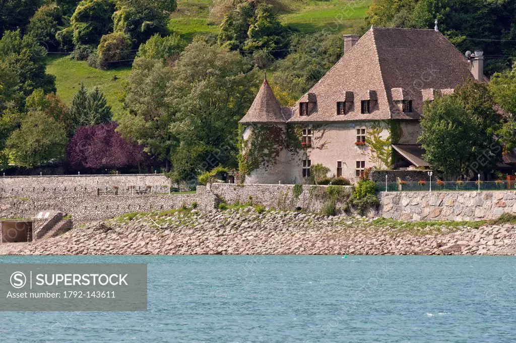 France, Isere, the Herbelon castle on the banks of Monteynard Avignonet lake