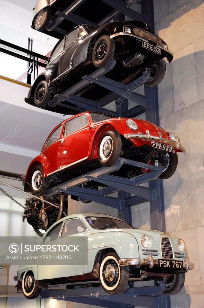 United Kingdom, London, Science Museum, stack of old cars