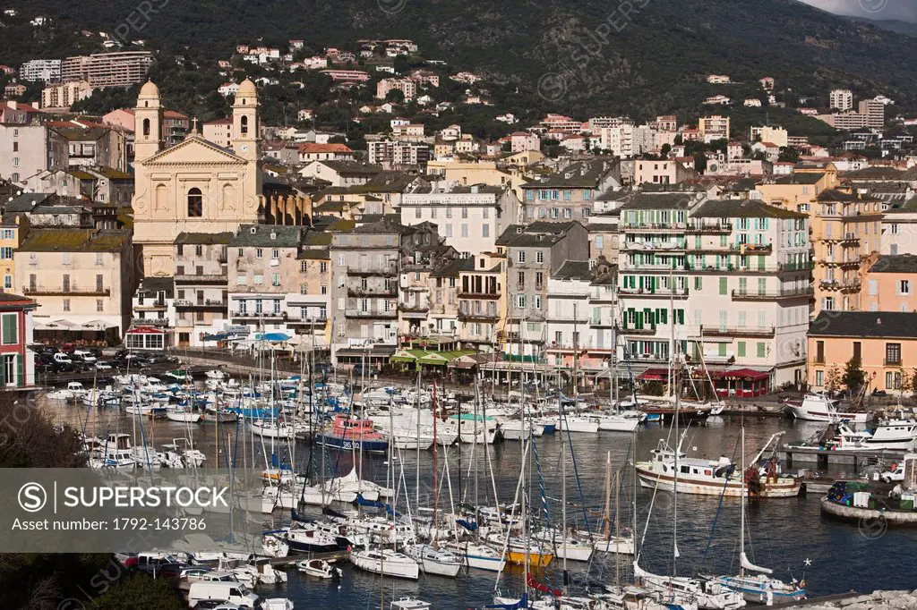 France, Haute Corse, Bastia, the Old Port and the church of St John the Baptist