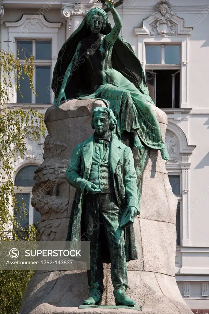 Slovenia, Ljubljana, capital town of Slovenia, monument of the poet France Preseren on the Square Preseren