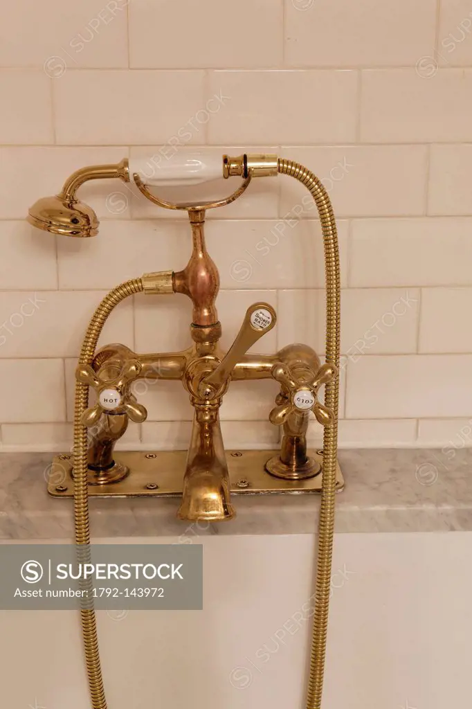 United States, New York City, Manhattan, Little Italy, The Bowery Hotel, faucet of bathroom, 335 Bowery Street