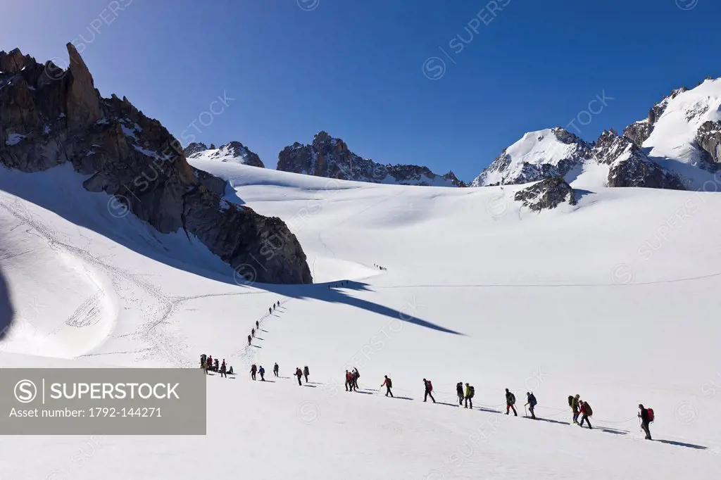France, Haute Savoie, Chamonix Mont Blanc, Mont Blanc Massif, glacial ride on the Glacier du Tour