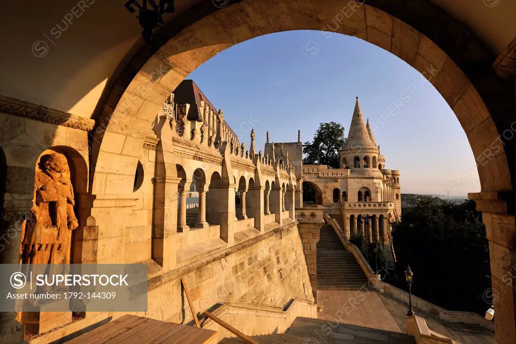 Hungary, Budapest, the historical Buda Castle district listed as World Heritage by UNESCO, Fisherman´s Bastion, Neoromanesque stylre of the end of 19t...