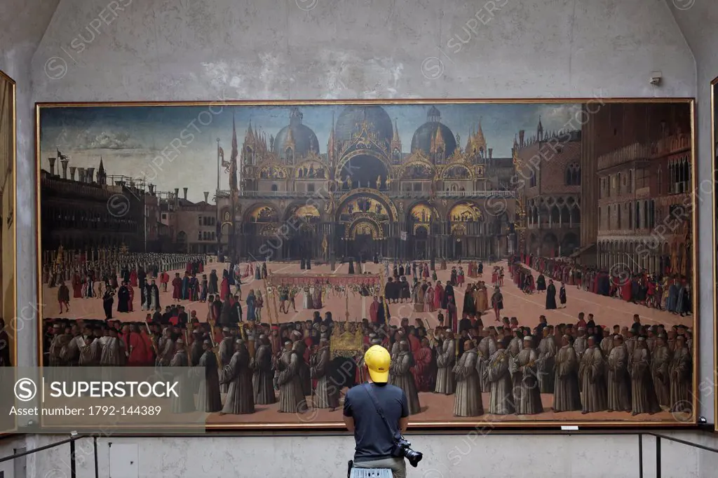 Italy, Venetia, Venice, listed as World Heritage by UNESCO, Dorsoduro district, Academie Museum, Procession in Piazza San Marco painting by Gentile Be...
