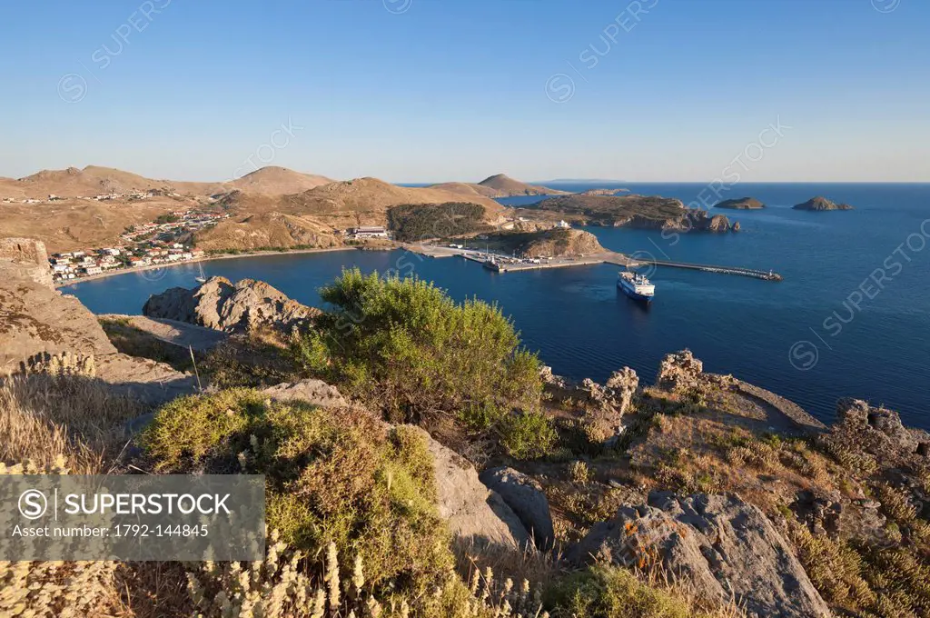 Greece, Lemnos Island, Myrina, capital town and main harbour of the island, the Byzantine kastro dominates the town