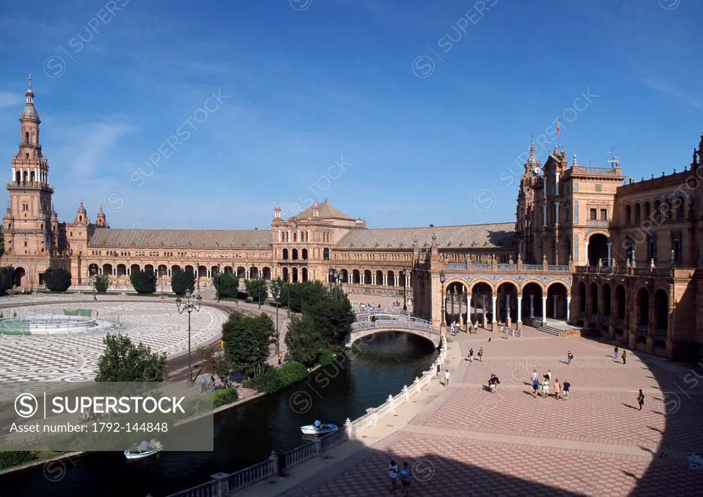 Spain, Andalusia, Seville, Place of Spain, built for the Iberian_American exhibition of 1929 by the architect Anibal Gonzalez, who was of use as decor...