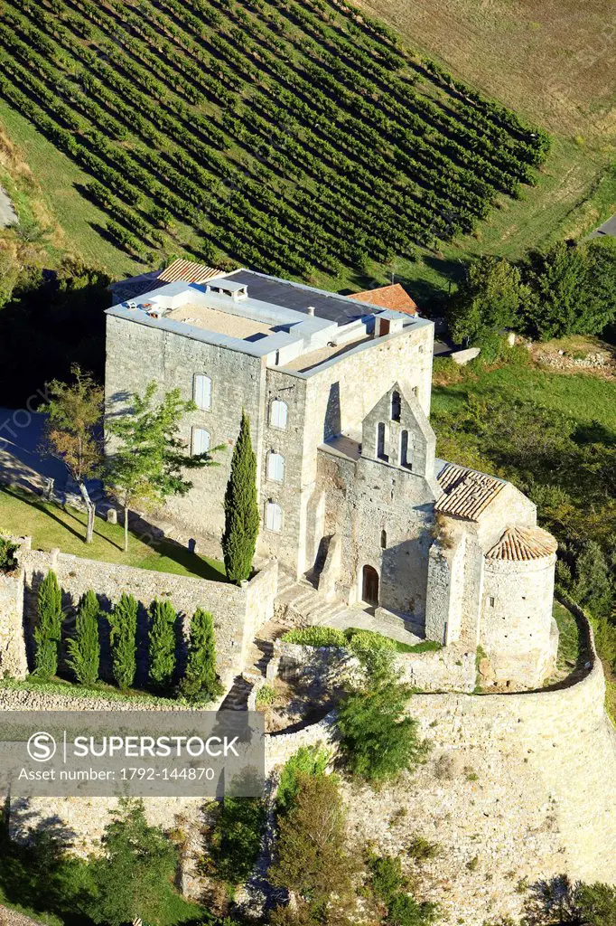 France, Drome, Drome Provencale, Roussas, the castle, private property aerial view