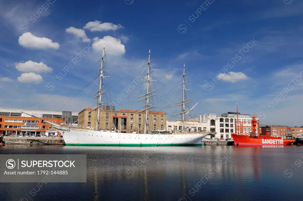France, Nord, Dunkirk, port of plaisance, port museum with the famous ship Duchesse Anne and the lighthouse ship Sandettie