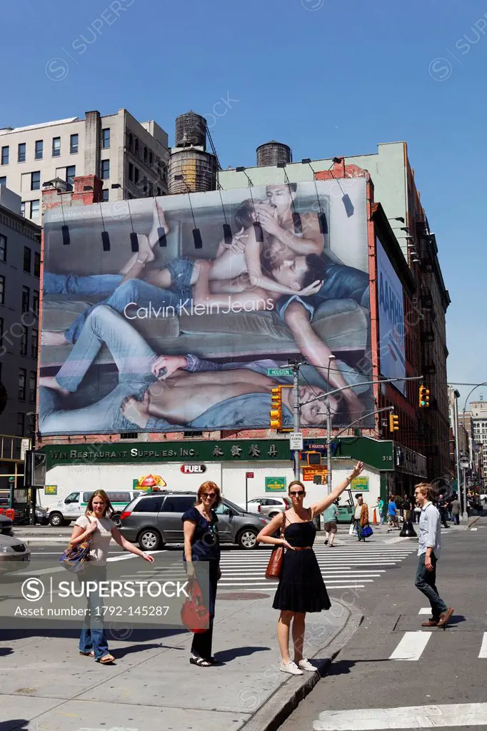 United States, New York City, Manhattan, wall advertising for Calvin Klein, corner of Lafayette and Houston Street
