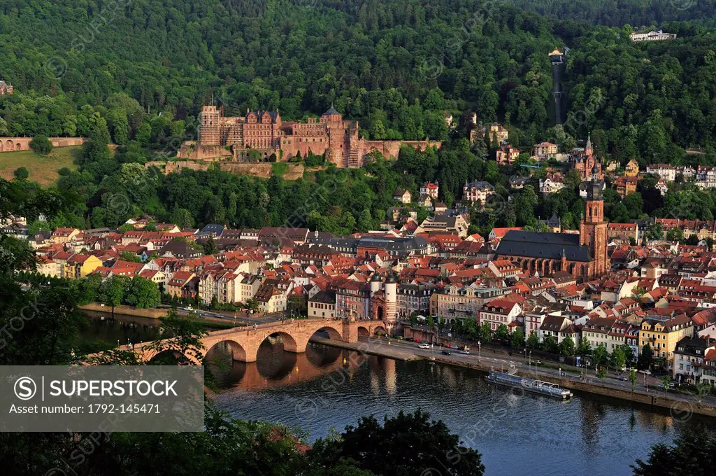 Germany, Baden Wrttemberg, Heidelberg, the city, the castle from the right bank of the Neckar and the old bridge Karl_Theodor Brcke
