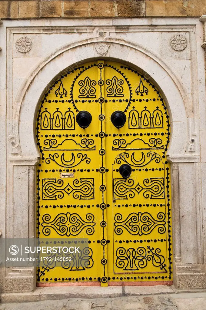 Tunisia, Tunis medina listed as World Heritage by UNESCO, typical door