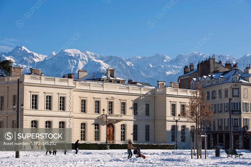France, Isere, Grenoble, Place de Verdun, former Military Club, Massif Belledonne in the background