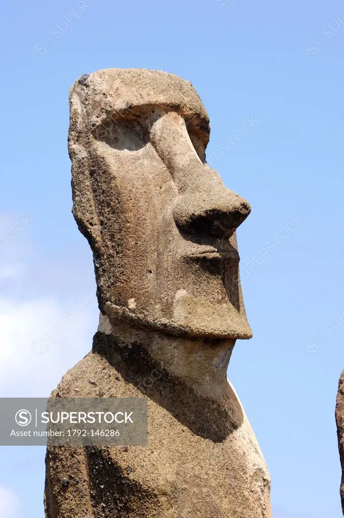 Chile, Easter Island Rapa Nui, site listed as World Heritage by UNESCO, Ahu Tongariki, Moai statue
