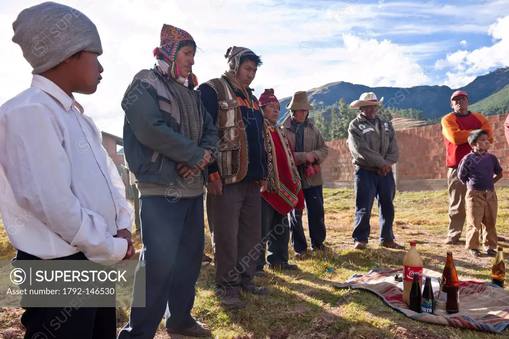 Peru, Cuzco province, Huasao, listed as mystic touristic village, shamans curanderos, ceremonial offerings dedicated to Pachamama, which aims to thank...