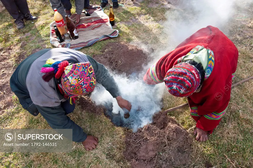 Peru, Cuzco province, Huasao, listed as mystic touristic village, shamans curanderos, ceremonial offerings dedicated to Pachamama, which aims to thank...