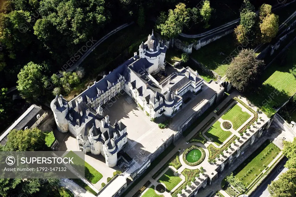 France, Indre et Loire, Rigny Usse Usse castle that inspired the fairy tale by Charles Perrault, The Sleeping Beauty aerial view
