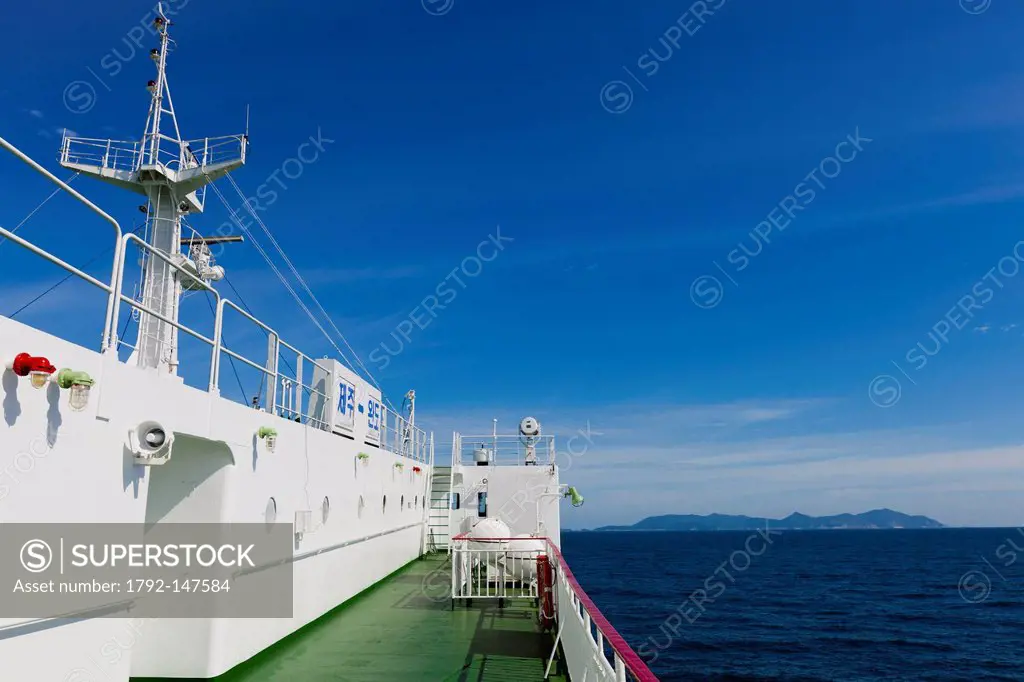 South Korea, Jeju Province, Jeju City, deck of the ferry from Jeju to Wando