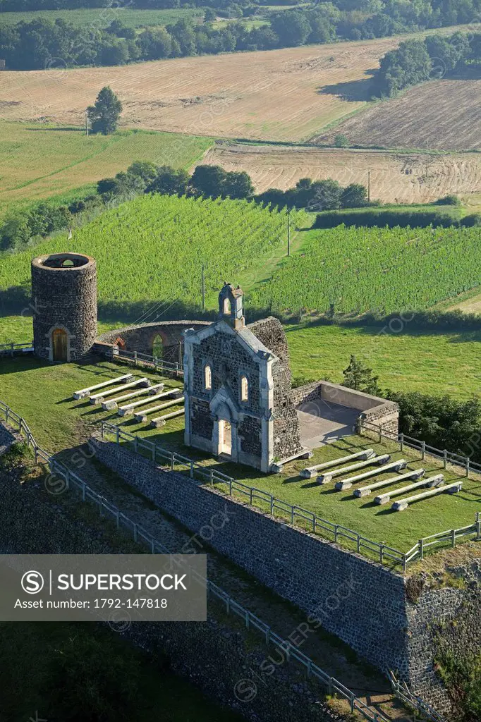 France, Loire, Marcilly le Chatel, St Anne Castle, vineyard Cotes du Forez aerial view