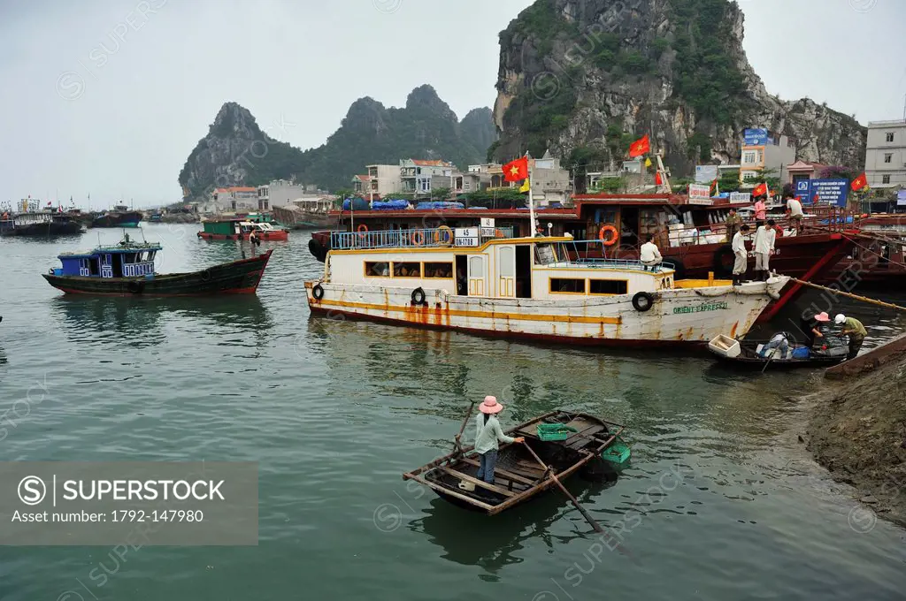 Vietnam, Quang Ninh Province, Halong Bay listed as World Heritage by UNESCO, Cai Rong, fishing boats in the harbour