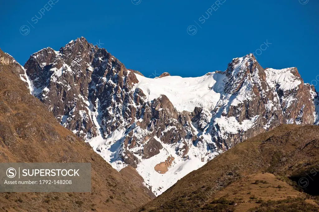 Peru, Cuzco province, Cordillera Vilcabamba, the top of Humantay 5780m achieved by melting ice due to global warming