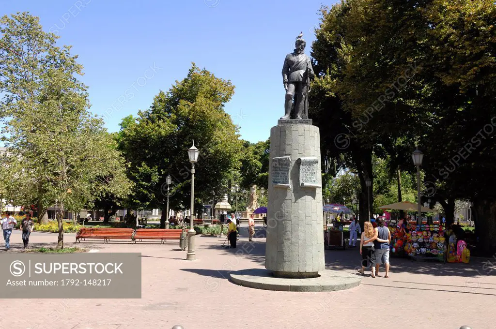 Chile, Biobio region, Concepcion, statue of Don Pedro de Valdivia on the Independence Square in the city of Concepcion