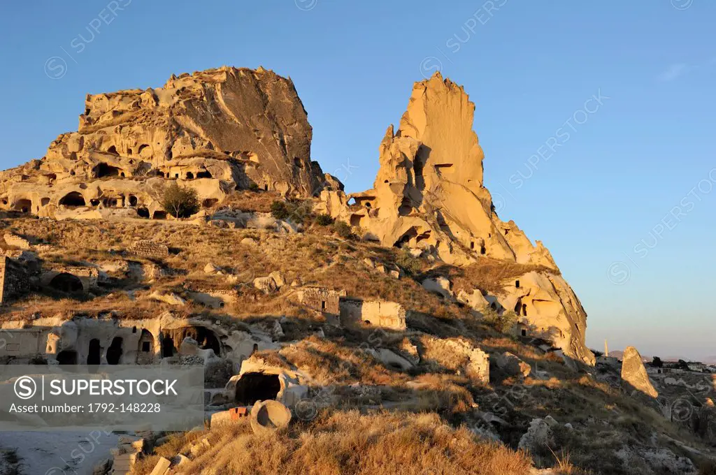 Turkey, Central Anatolia, Cappadocia listed as World Heritage by UNESCO, Uchisar, tuff hills and cave dwellings