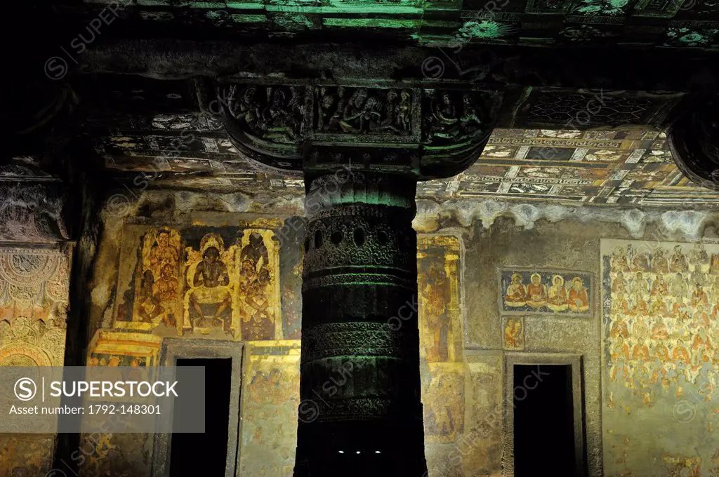 India, Maharastra state, Ajanta, caves of Ajanta listed as World Heritage by UNESCO, cave N2, Vihara Mahayana
