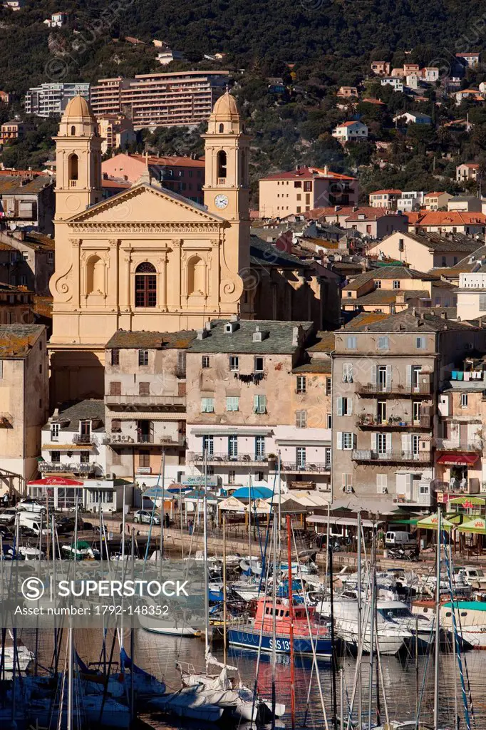 France, Haute Corse, Bastia, the harbour and St Jean Baptiste Church