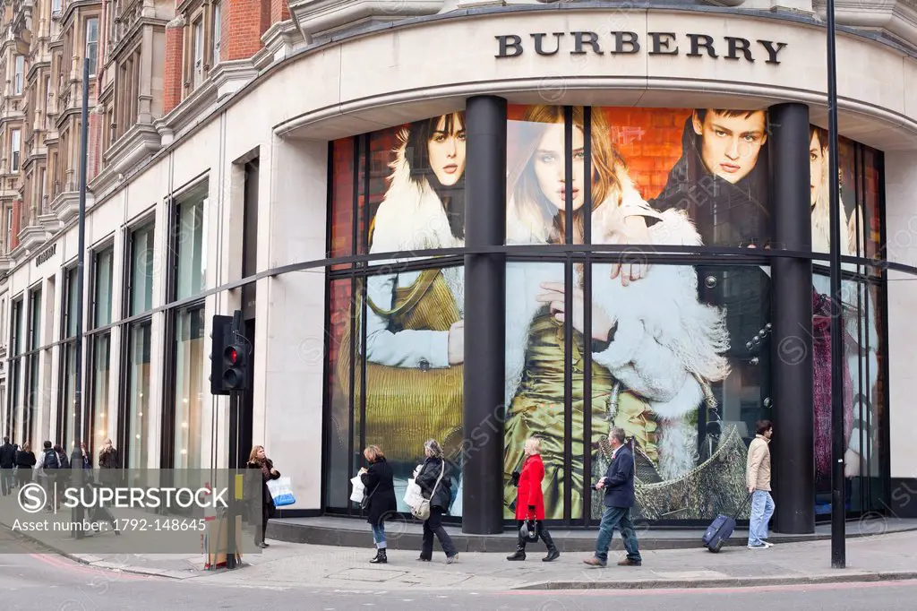 United Kingdom, London, Kensington, British luxury brand Burberry founded in 1856