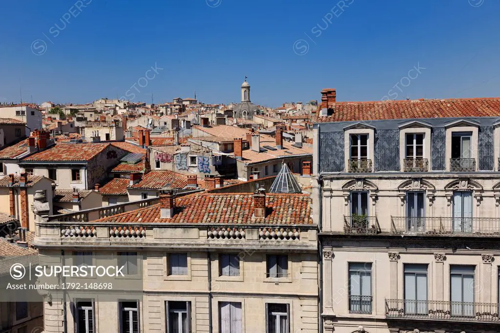 France, Herault, Montpellier, historical center, the Ecusson, former anatomy amphitheater overlooking the city roofs