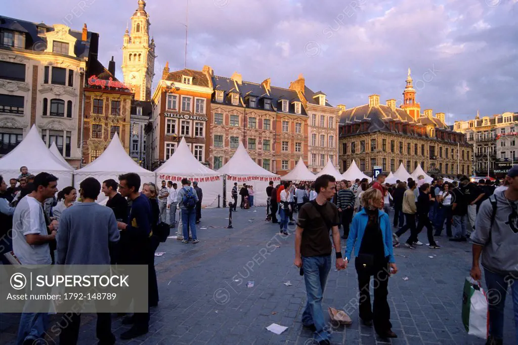 France, Nord, Lille, Braderie de Lille Flea Market, crowd on the Grand Place de Lille