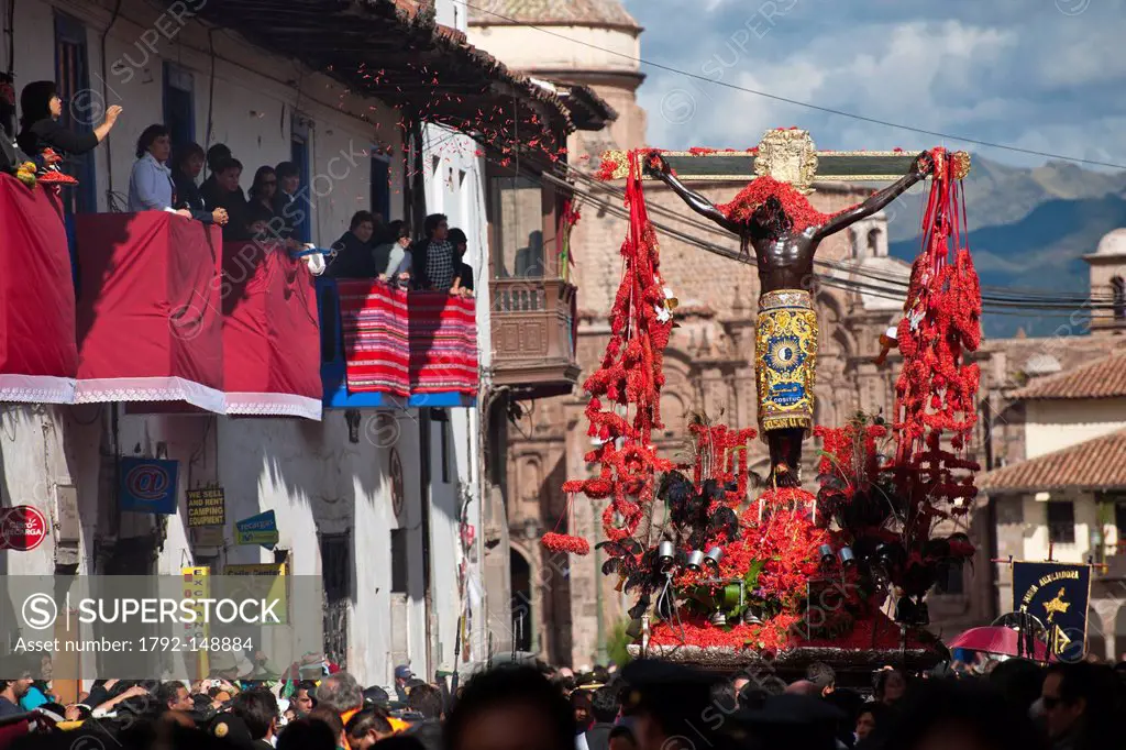 Peru, Cuzco Province, Cuzco, listed as World Heritage by UNESCO, Easter, Easter Monday, a procession of Christ on Earthquakes, black christ, patron of...