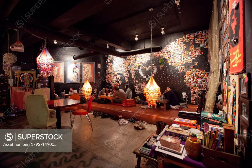 South Korea, North Jeolla Province, Jeonju, interior of a trendy lounge bar where water pipes are available