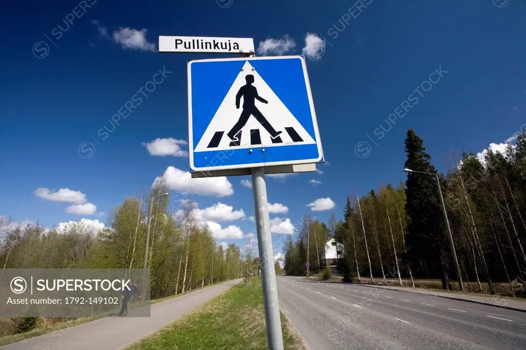 Finland, Lapland Province, Arctic Circle, Rovaniemi, signs along the road