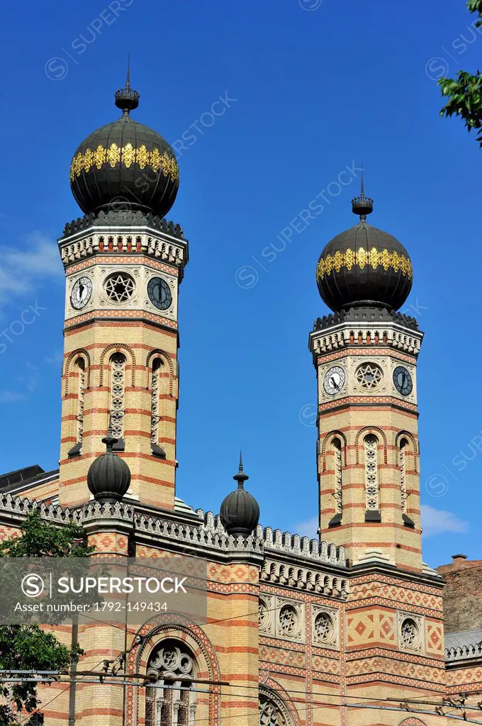 Hungary, Budapest, listed as World Heritage by UNESCO, the Great Synagogue built between 1854 and 1859 by Viennese architect Ludwig Forster in Moresqu...
