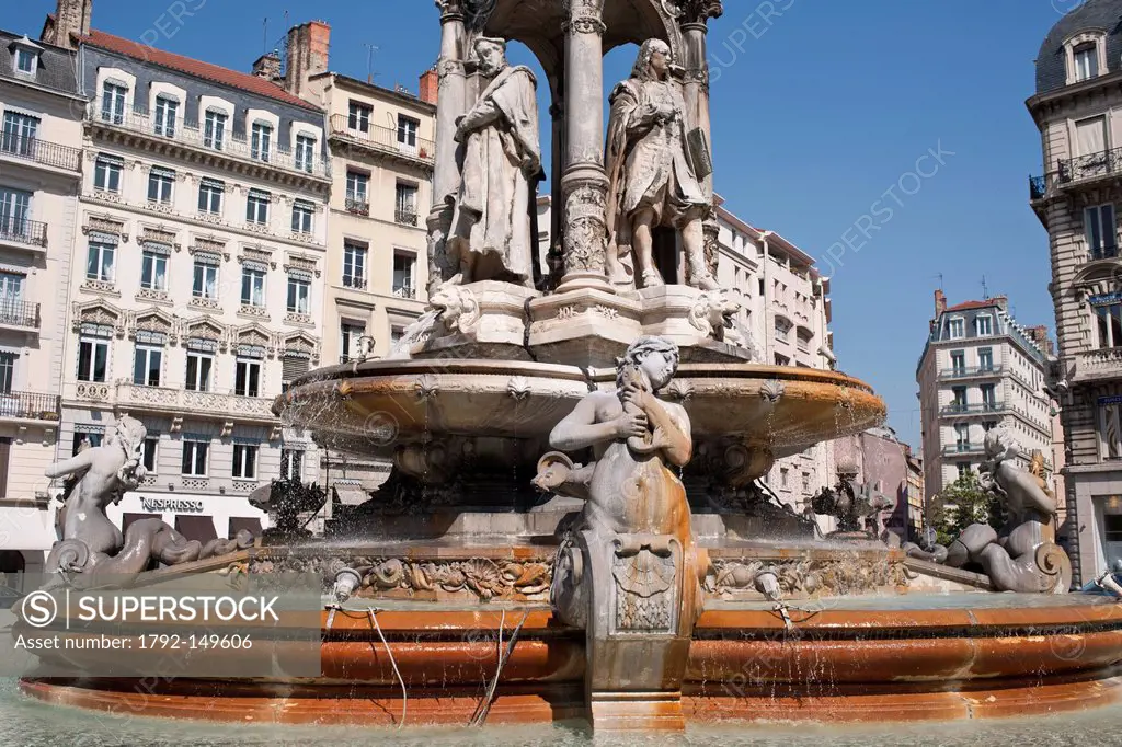 France, Rhone, Lyon, historical site listed as World Heritage by UNESCO, the fountain of the Jacobins square
