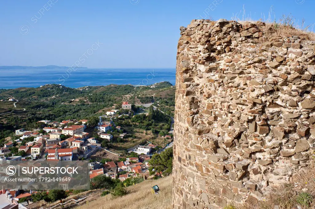 Greece, Chios Island, the picturesque village of Volissos topped by a Medieval castle