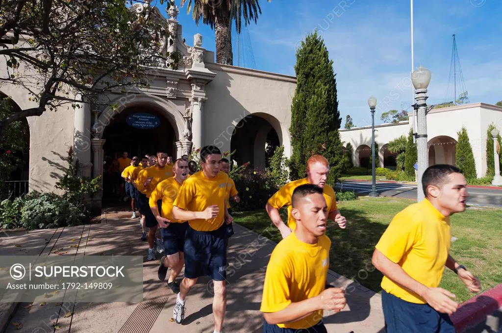 United States, California, San Diego, Marines doing jogging at Balboa park