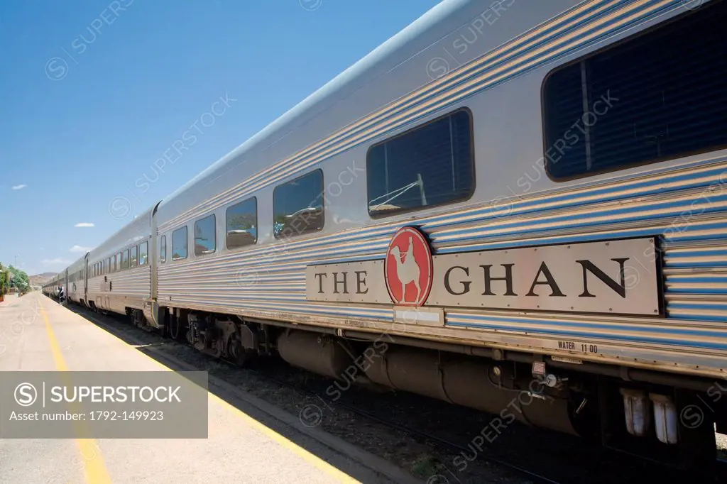 Australia, Northern Territory, Red Center, Alice Springs, The Ghan in the Alice Springs station, where the train stops several hours during its journe...