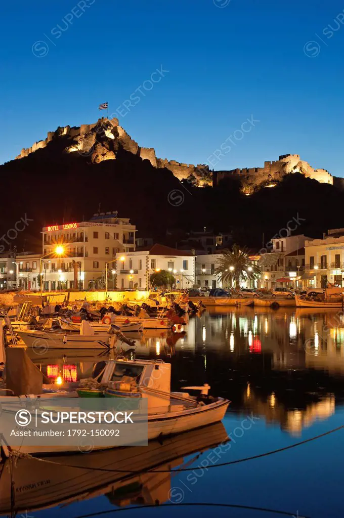 Greece, Lemnos Island, Myrina, capital town and main harbour of the island, dominated by its 12th century Byzantine kastro