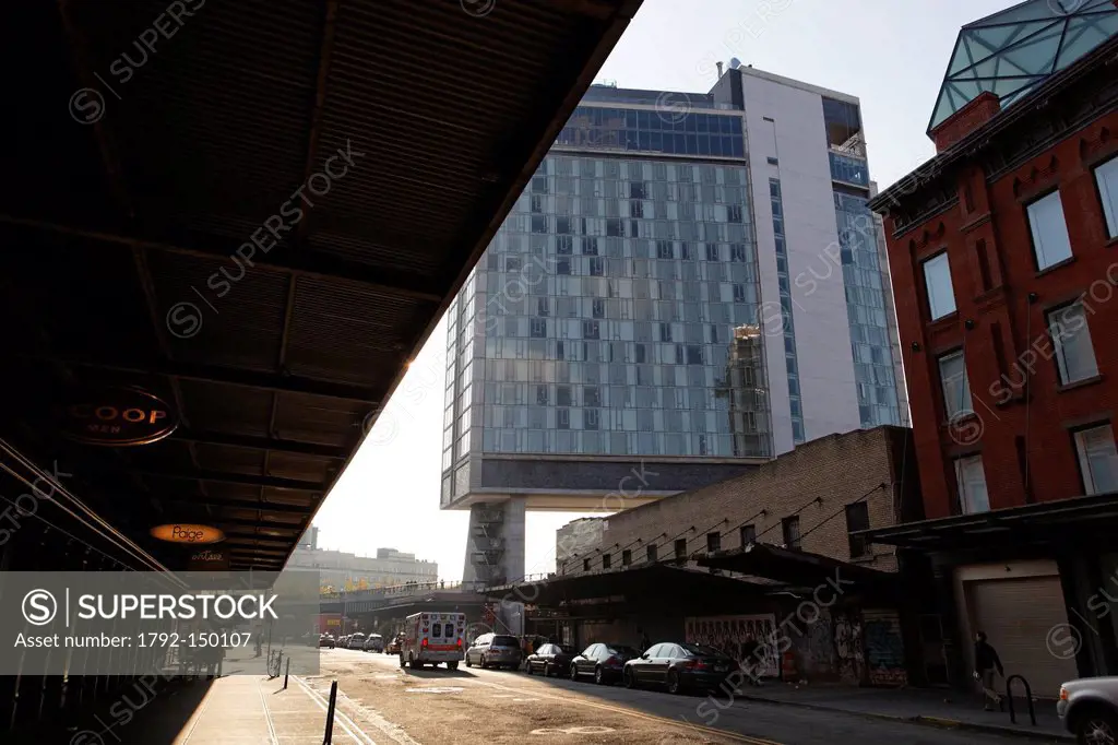 United States, New York City, Manhattan, Meatpacking District, view from the north of Standard Hotel, 848 Washington Street