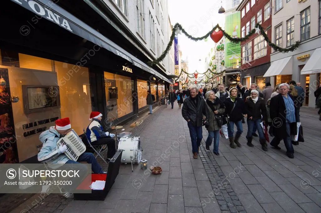 Denmark, Zealand, Copenhagen, Ostergade street at christmas