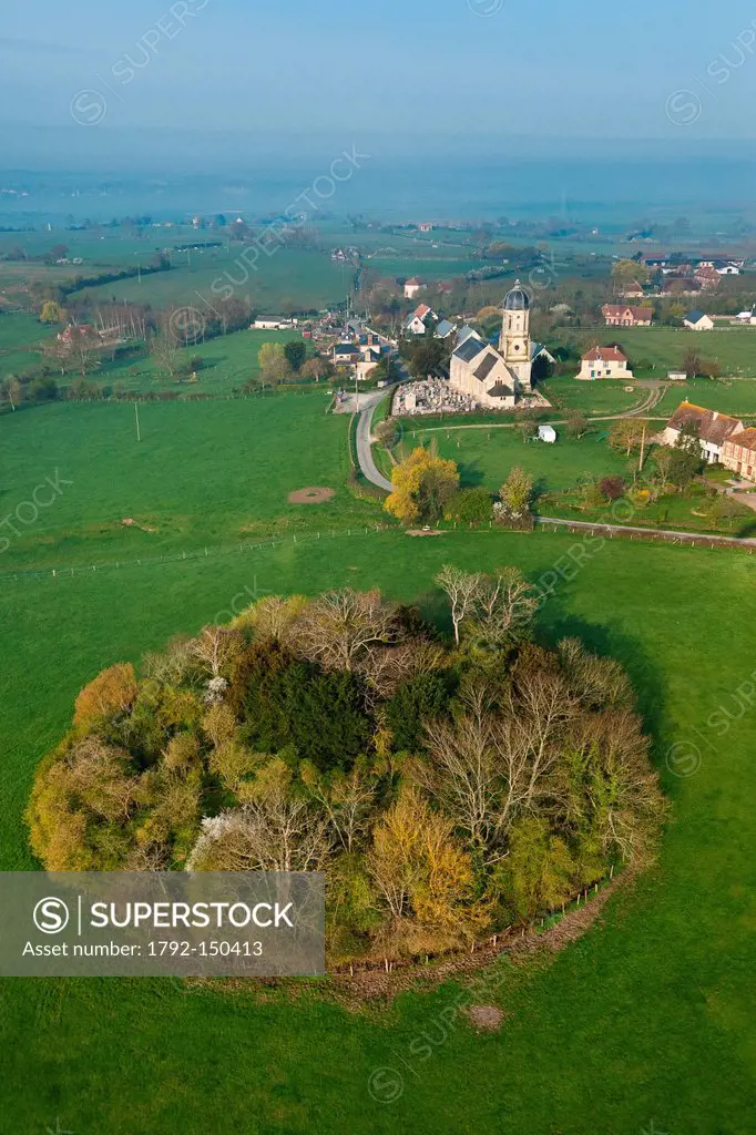 France, Calvados, Hotot en Auge, feudal hill aerial view